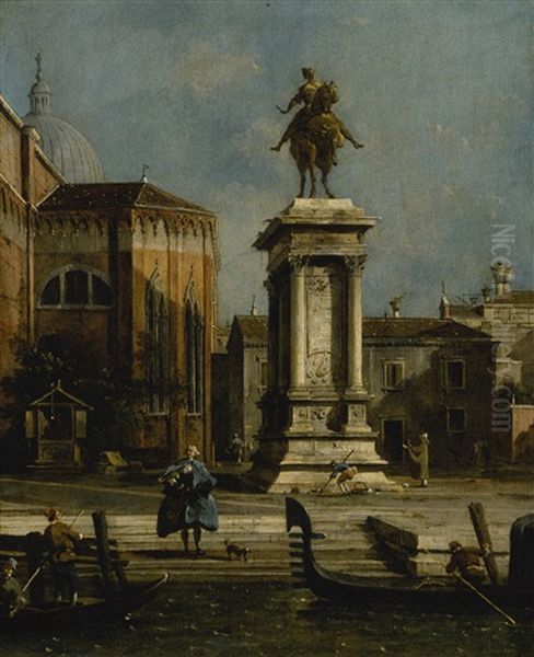 Venice, A View Of The Equestrian Monument To Bartolomeo Colleoni And The Church Of Santi Giovanni E Paolo Oil Painting by  Canaletto