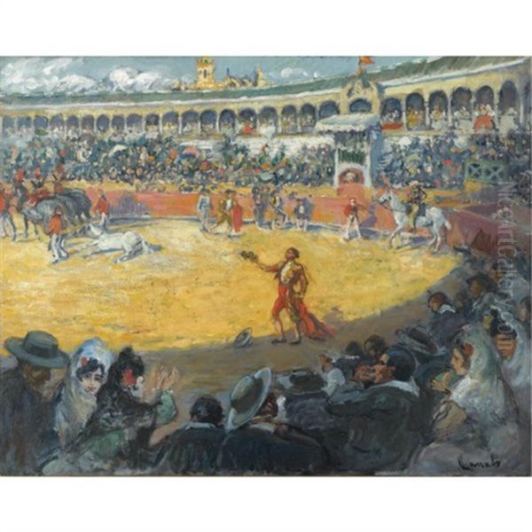 Corrida De Toros En La Plaza De La Maestranza De Sevilla (the Bullfight In The Maestranza, Seville) Oil Painting by Ricardo Canals y Llambi