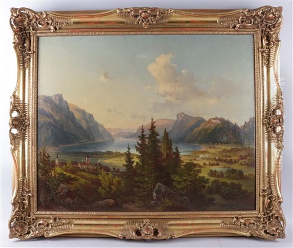 Der Ossiacher See Mit Der Burgruine Landskron, Im Hintergrund Das Stift Ossiach Oil Painting by Jakob Canciani