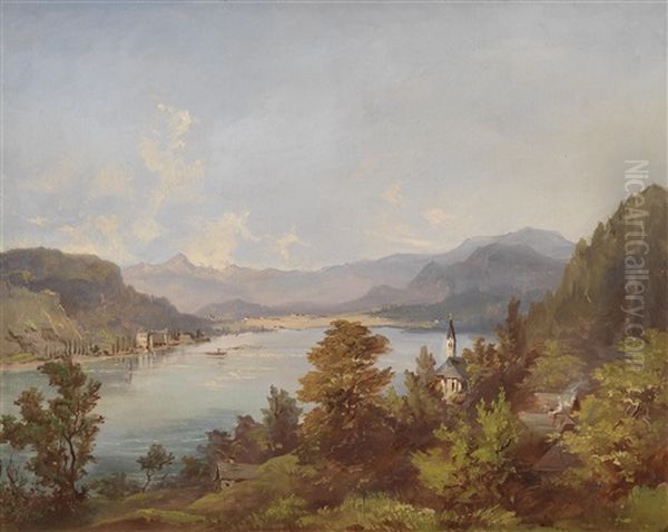 Ossiacher See Mit Blick Auf Kurhotel Und Seebad Annenheim Oil Painting by Jakob Canciani