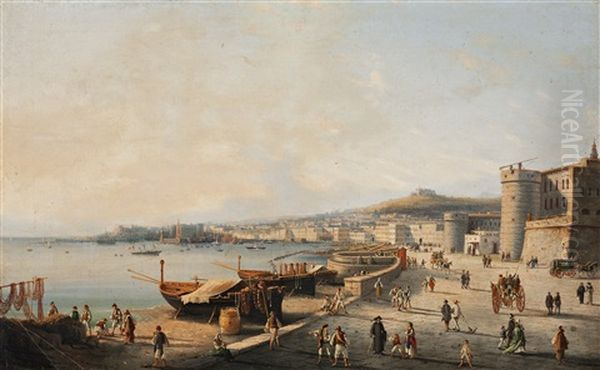 Vista De Napoles Desde El Puerto De La Marinella Oil Painting by Salvatore Candido