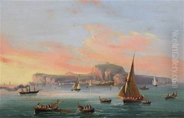 View Of Naples And The Island Of Capri (pair) Oil Painting by Salvatore Candido