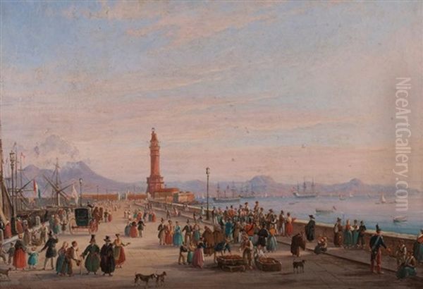 Vue Du Port De Naples Oil Painting by Salvatore Candido