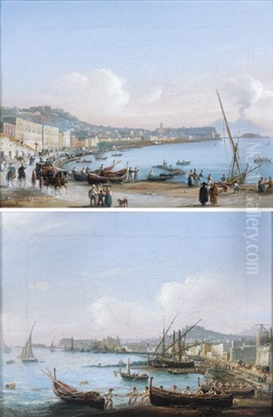 Vues De La Baie De Naples (pair) Oil Painting by Salvatore Candido