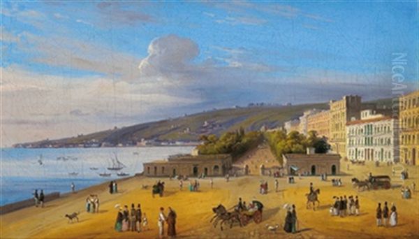 Der Strand Von Chiatamone (+ Motiv Aus Neapel, Blick Auf Die Garten Der Villa Reale; 2 Works) Oil Painting by Salvatore Candido