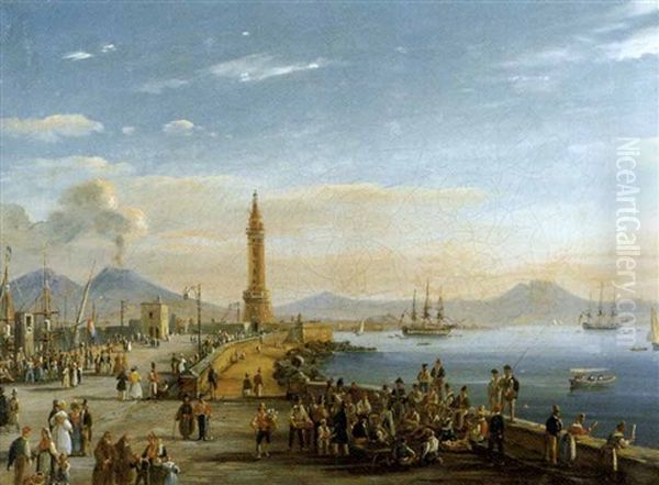 Napoli, Vita Al Molo Oil Painting by Salvatore Candido