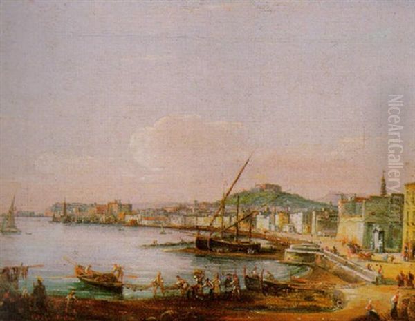 View Of The Bay Of Naples Looking Towards The Castel Nuovo And The Mole Oil Painting by Salvatore Candido