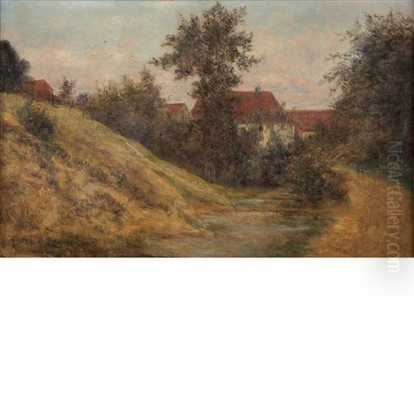 Cottages In A Landscape Oil Painting by Harry W. T. Candidus