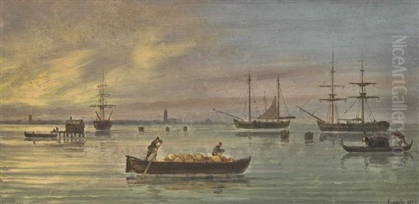 View Of A Venetian Lagoon Oil Painting by Giuseppe Canella I