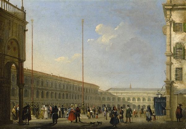 Venice, A View Of Piazza San Marco From Piazzetta Dei Leoncini Oil Painting by Giuseppe Canella I