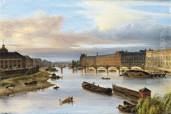 Vue Du Louvre, Paris Oil Painting by Giuseppe Canella I