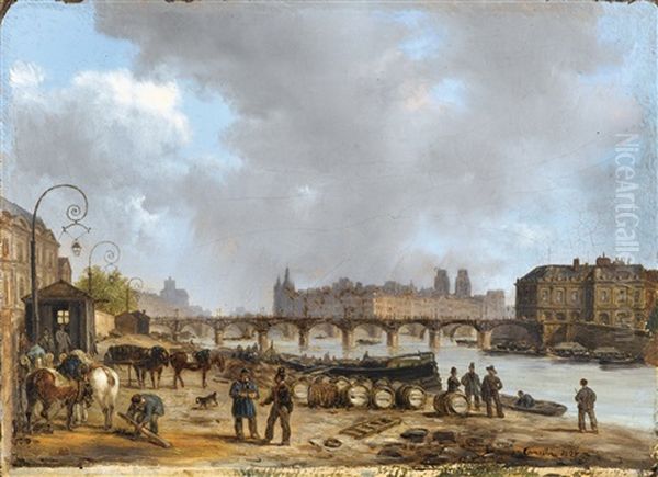 Le Pont Des Arts, Paris Oil Painting by Giuseppe Canella I