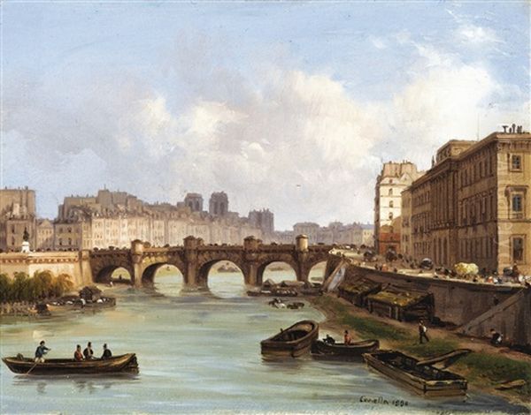 Le Pont Neuf, Paris Oil Painting by Giuseppe Canella I