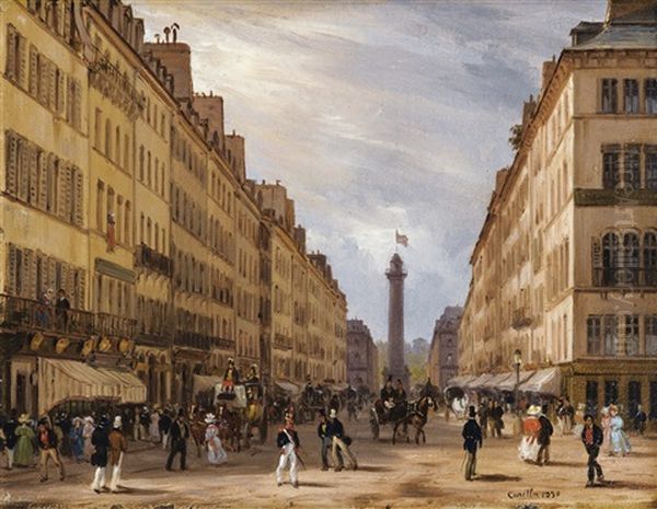 Paris, Rue De La Paix, La Place Vendome A L'arriere-plan Oil Painting by Giuseppe Canella I