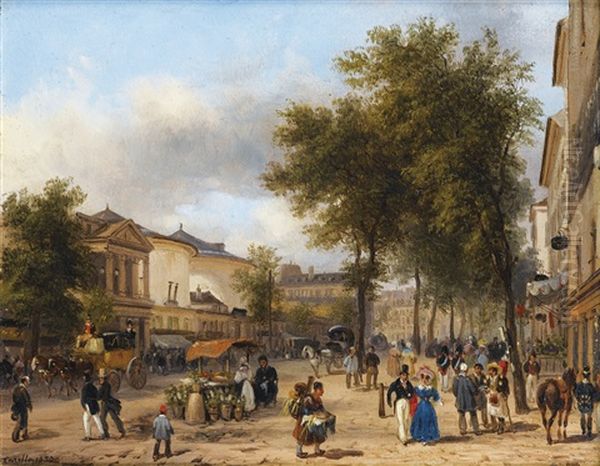 Paris, Vue Du Theatre Des Varietes Sur Le Boulevard Montmartre Oil Painting by Giuseppe Canella I