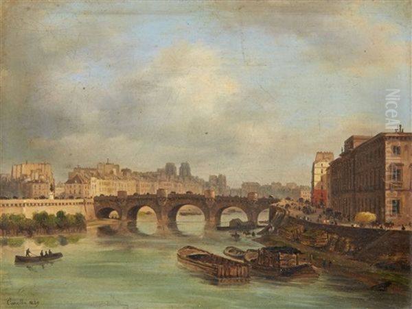 A View Of The Pont-neuf In Paris Oil Painting by Giuseppe Canella I