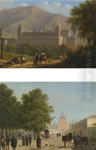 View Of The Escorial And View Of The Convento De Los Agustinos Recoletos (pair) Oil Painting by Giuseppe Canella I