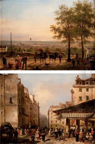 Vue De Paris Depuis Montmartre (+ Les Halles; Pair) Oil Painting by Giuseppe Canella I