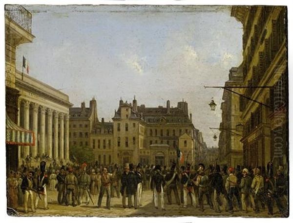 Palais Brongniart, Place De La Bourse Oil Painting by Giuseppe Canella I