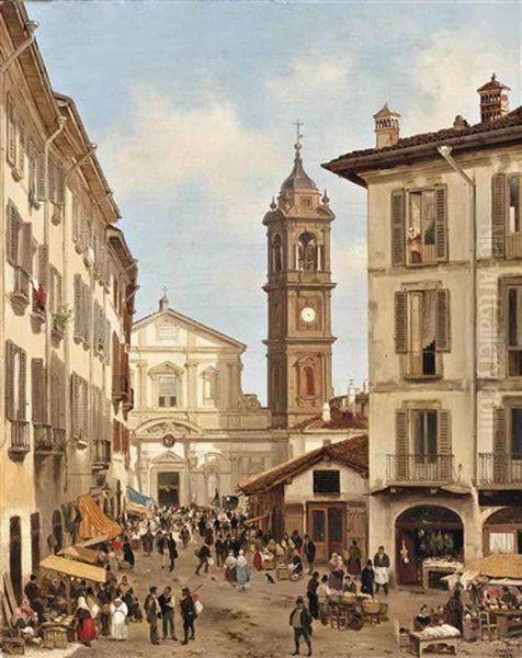 Mercato Di Piazza S. Stefano Oil Painting by Giuseppe Canella I