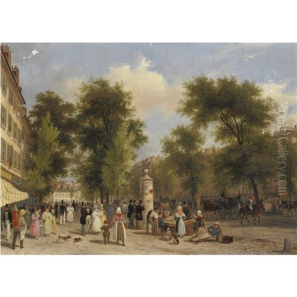 Grands Boulevards, Paris Oil Painting by Giuseppe Canella I