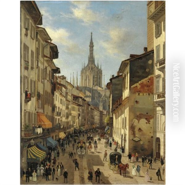 Corsia Dei Servi, Milano Oil Painting by Giuseppe Canella I