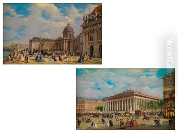 Die Bibliotheque Mazarine (+ Der Pariser Borsenpalast; Pair) Oil Painting by Giuseppe Canella I