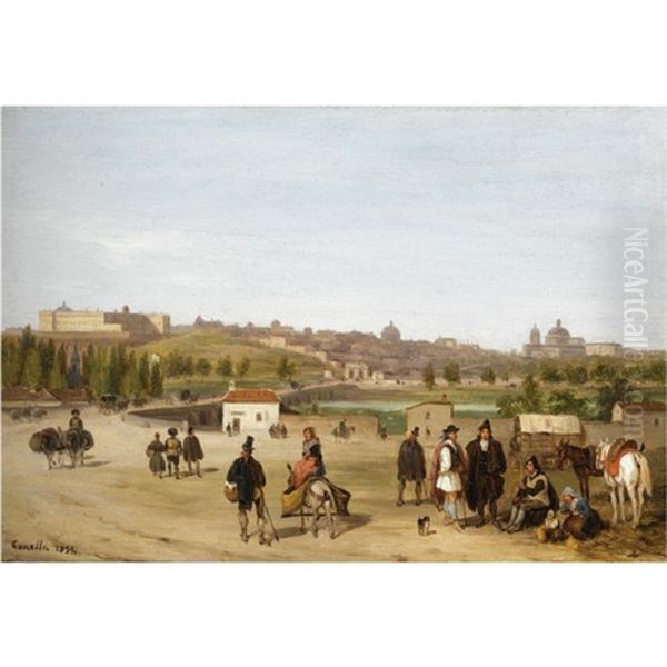 View Of The Palacio Real And San Francisco El Grande, Madrid Oil Painting by Giuseppe Canella I