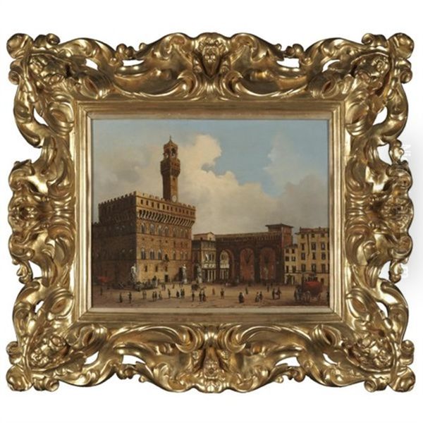 Florence, A View Of The Piazza Della Signoria by Giuseppe Canella I