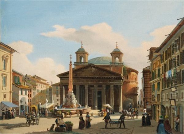 Vue Du Pantheon A Rome Oil Painting by Giuseppe Canella I