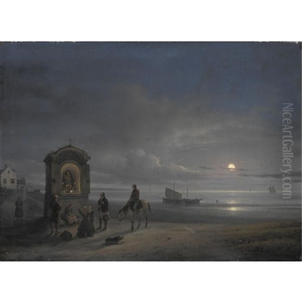 Veduta Di Una Spiaggia Di Mare Col Levar Della Luna Oil Painting by Giuseppe Canella I