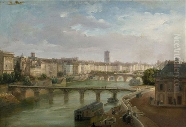 Partie An Der Seine In Paris Oil Painting by Giuseppe Canella I