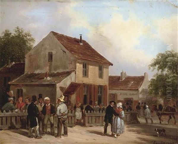 A Gathering At The Village Inn Oil Painting by Giuseppe Canella I