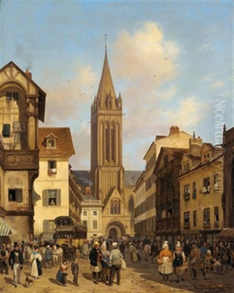 Reges Treiben In Einer Franzosischen Stadt Oil Painting by Giuseppe Canella I