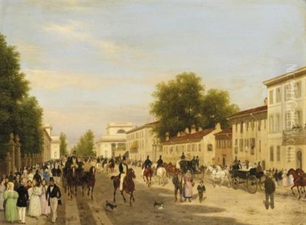 Veduta Del Corso Di Porta Orientale In Milano Oil Painting by Giuseppe Canella I