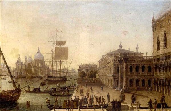 Bidding A Fond Farewell Before The Doge's Palace, Venice Oil Painting by Giuseppe Canella I