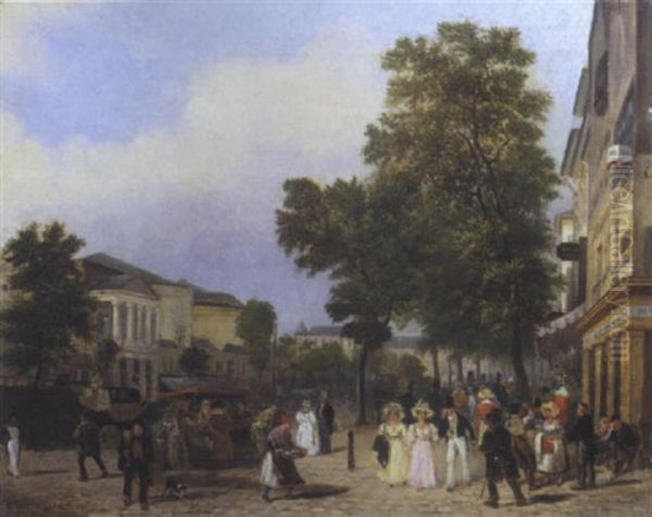 Vue Des Boulevards A Paris, Le Theatre Des Varietes Et Les Panoramas Oil Painting by Giuseppe Canella I