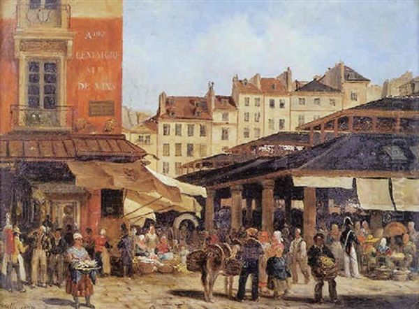 Les Halles Et La Rue De La Tonnellerie A Paris Oil Painting by Giuseppe Canella I