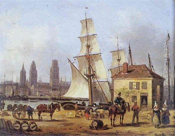 Le Port De Rouen Oil Painting by Giuseppe Canella I