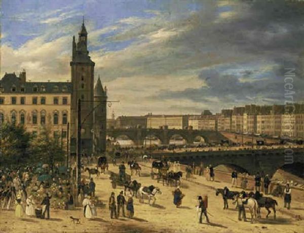 Le Palais Du Justice, Ile De La Cite Oil Painting by Giuseppe Canella I