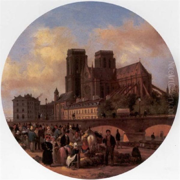 Paris, With A View Of Notre Dame Oil Painting by Giuseppe Canella I