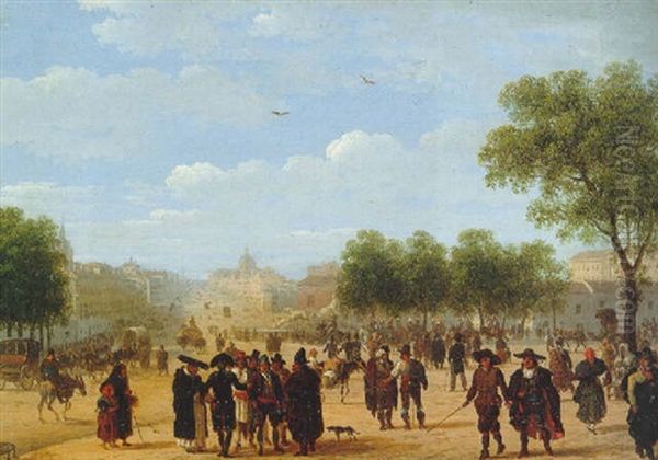 Veduta De Piazza, Madrid Oil Painting by Giuseppe Canella I