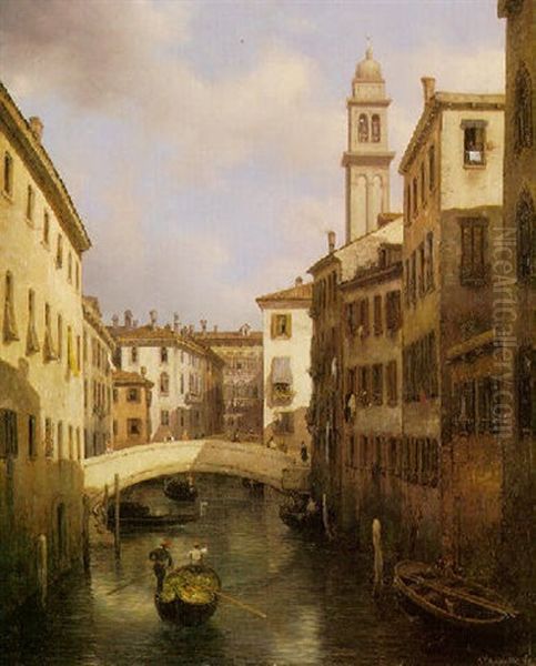 Veduta Del Rio Di Ognissanti A San Trovaso Oil Painting by Giuseppe Canella I