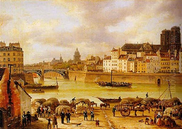 Le Vapeur Sur La Seine Devant L'ile De La Cite Oil Painting by Giuseppe Canella I