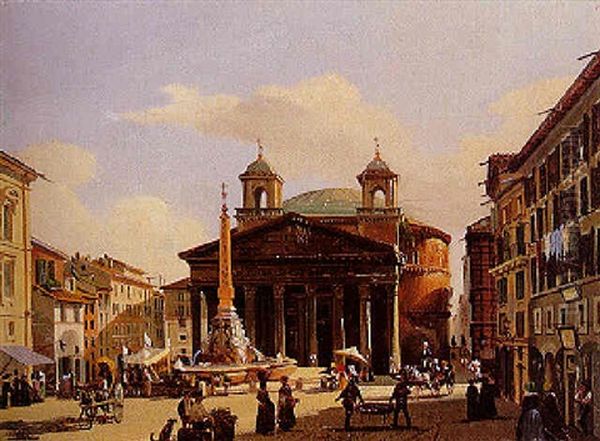 Vue Du Pantheon A Rome Oil Painting by Giuseppe Canella I