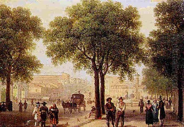 Vue De La Rue D'alcola Avec La Fontaine De Cibele A Madrid Oil Painting by Giuseppe Canella I