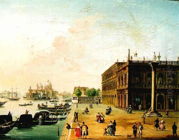 Riva Degli Schiavoni And Santa Maria Della Salute Oil Painting by Giuseppe Canella I