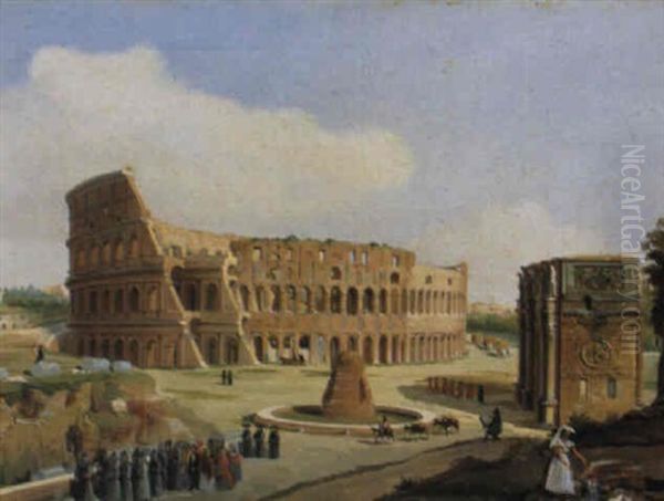 Il Colosseo E L'arco Di Constantino Oil Painting by Giuseppe Canella I