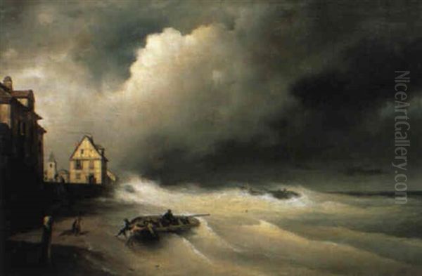 Mareggiata Sulla Costa Della Normandia Oil Painting by Giuseppe Canella I