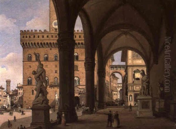 Scorcio Di Piazza Signoria A Firenze Oil Painting by Giuseppe Canella I